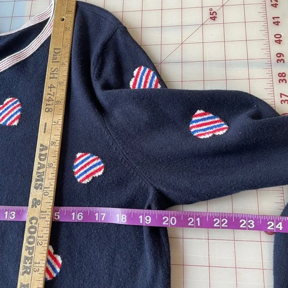 Talbots Patriotic Heart Print Sweater Tie Back Long Sleeve Knit Top Petite Large - Picture 7 of 9